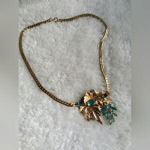 SCITARELLI BLUE RHINESTONE GOLD TONE NECKLACE SIGNED